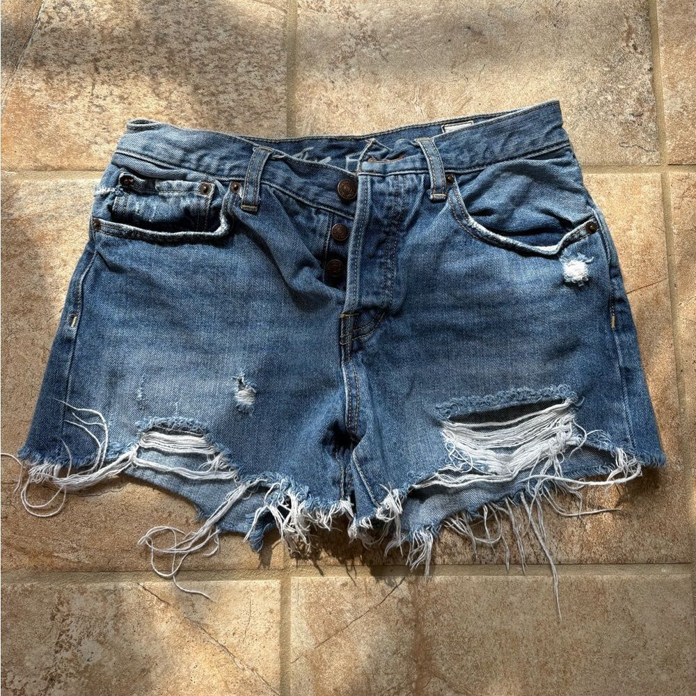 Free People Blue Distressed Jean Shorts